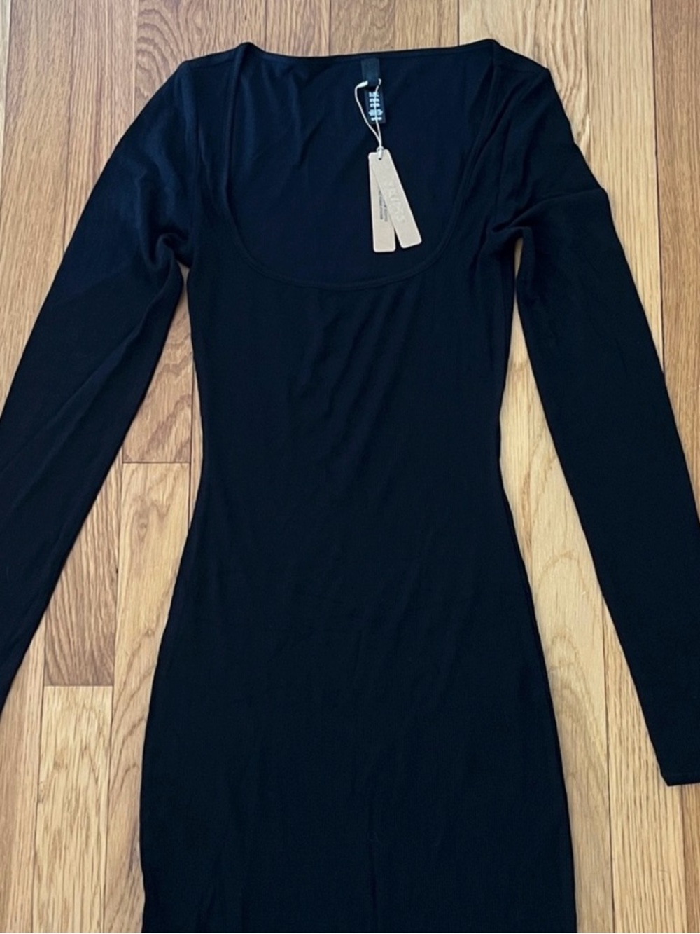 Skims ribbed long sleeve Women's Long Sleeve Black Scoop Neck Dress